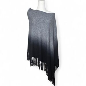 Garnet Hill Ombré Cashmere Fringe Poncho Gray Black‎ One Size